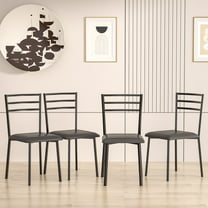 VECELO Set of 4 Dining Chairs, Modern Dining Side Chairs for Home Kitchen, Metal Slat Back Seat Cushion Chair, Black