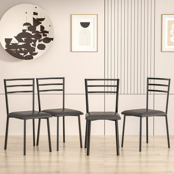 VECELO Set of 4 Dining Chairs, Modern Dining Side Chairs for Home Kitchen, Metal Slat Back Seat Cushion Chair, Black
