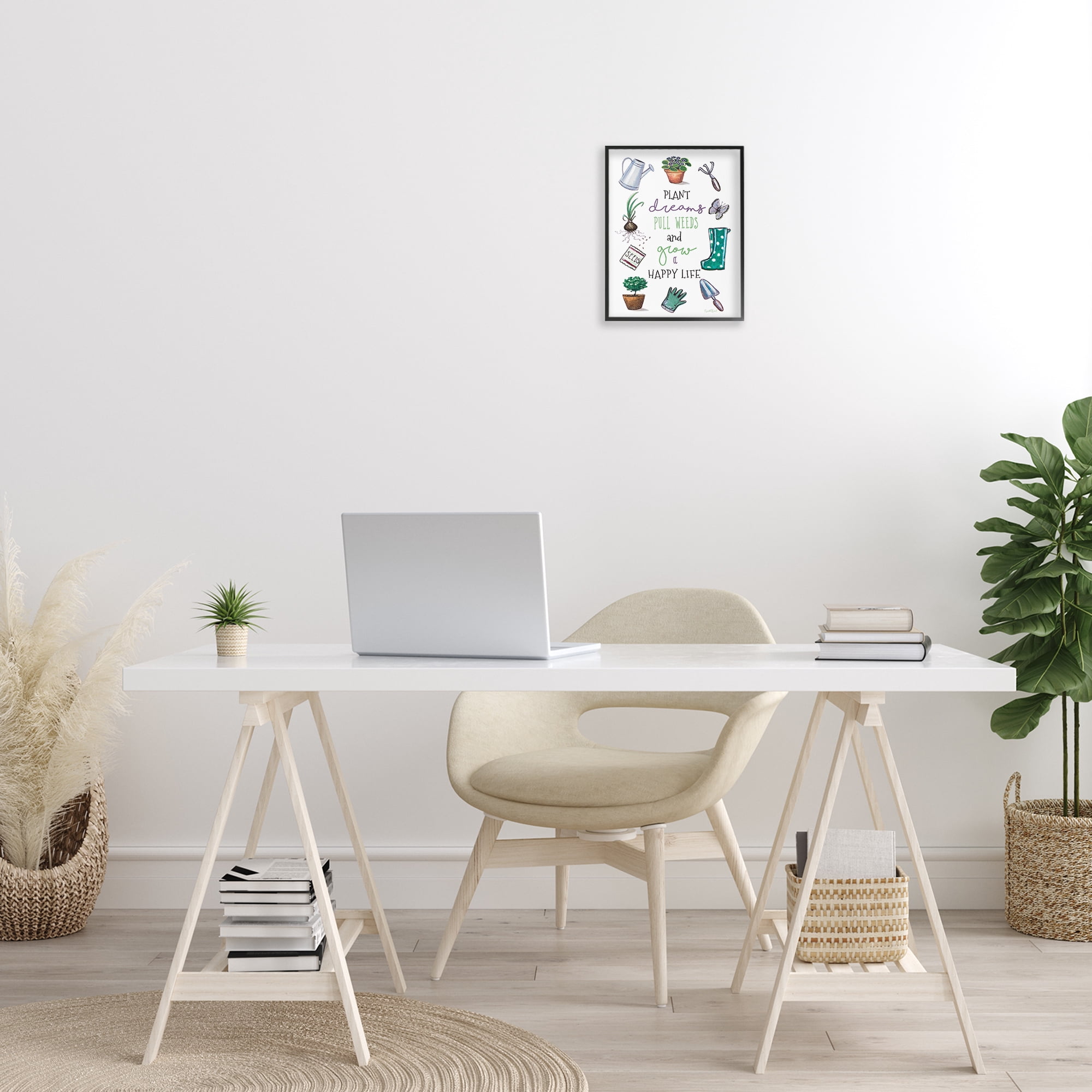 Stupell Industries Grow a Happy Life Botanical & Floral Painting Black Framed Art Print Wall Art, 11 x 14