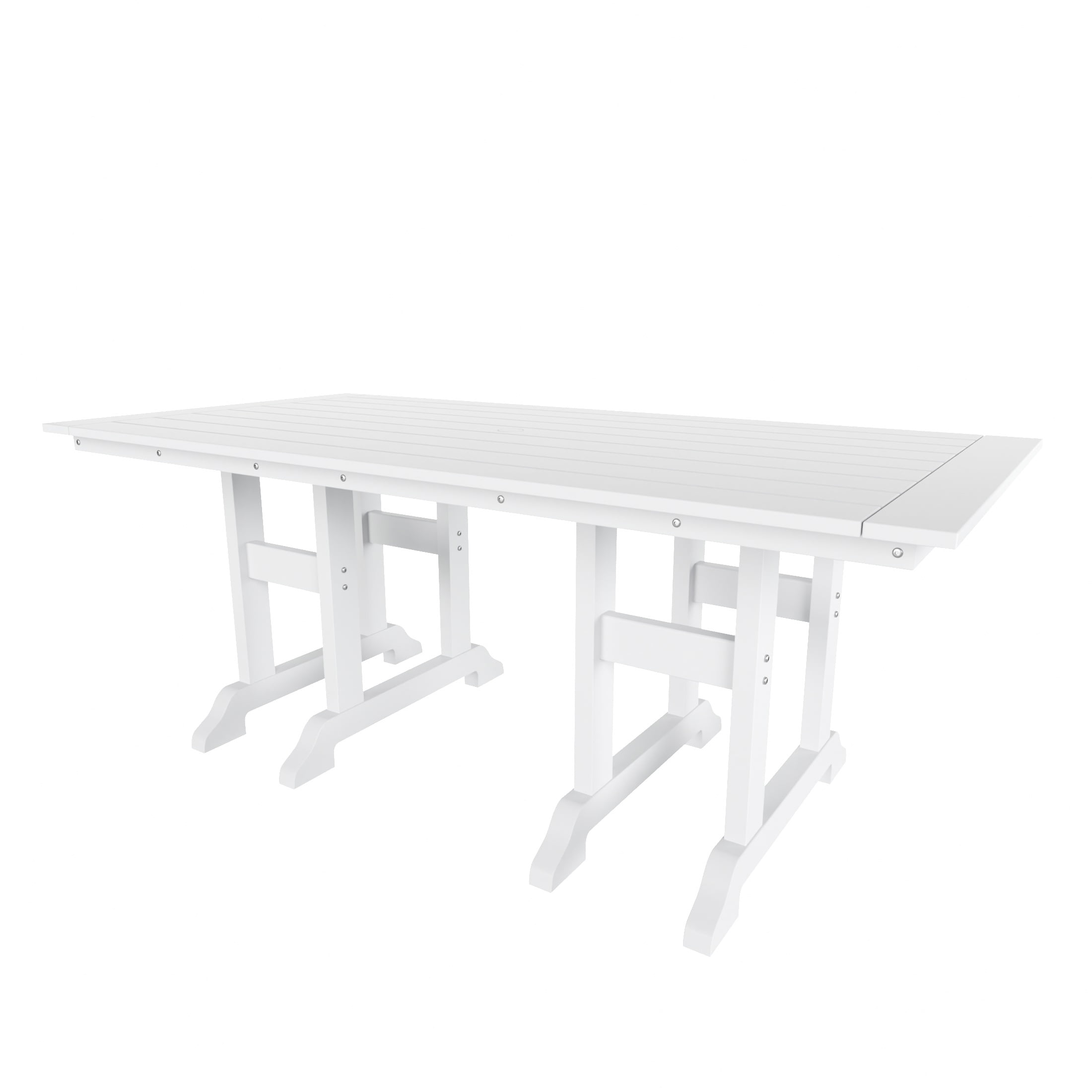 WestinTrends Malibu 7 Piece Adirondack Outdoor Dining Set, All Weather Poly Lumber Patio Table and Chairs Furniture Set, 71" Trestle Dining Table and 6 Adirondack Dining Chair, White