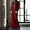 thumbnail image 2 of Olyvenn Womens Plus Size Maxi Long Sweatshirt Dress Fashion Winter Slip Stylish Solid House Dress Crew Neck Blouse Slim Fit Slit Hem Casual Smocked Raglan Skinny Long Sleeve Prom Dress Wine 6, 2 of 6
