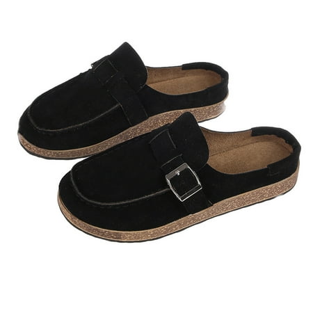 

Dpityserensio Fashion Plus Size Women Slide Slippers Flip Flop Belt Buckle Nubuck Flat Shoes Black 7.5(39)
