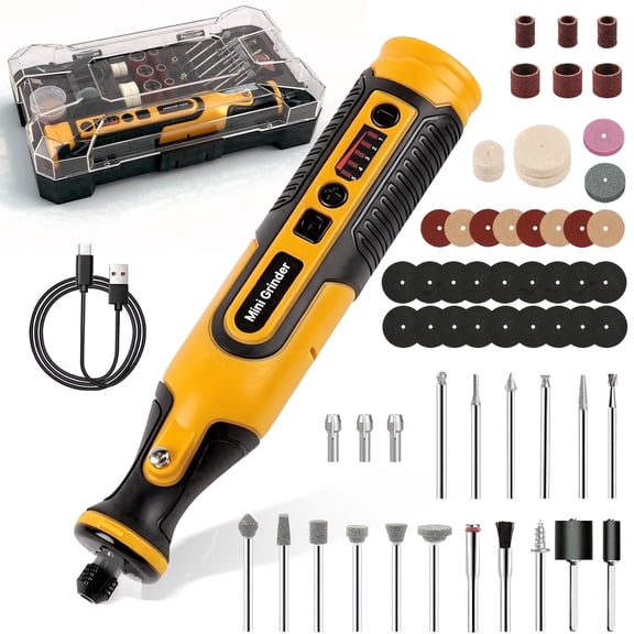 CandWuom Rotary Tool Kit, Hand Rotary Tools Mini for Wood/Metal, Electric Cordless Grinder Drill Machine Set with Flex Shaft for Carving, Cutting, Sanding, Grinding, Polishing, Engraving
