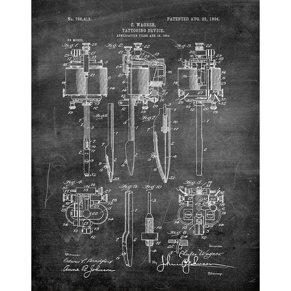 Original Tattooing Device Artwork Submitted In 1904 - Tattoo - Patent Art Print