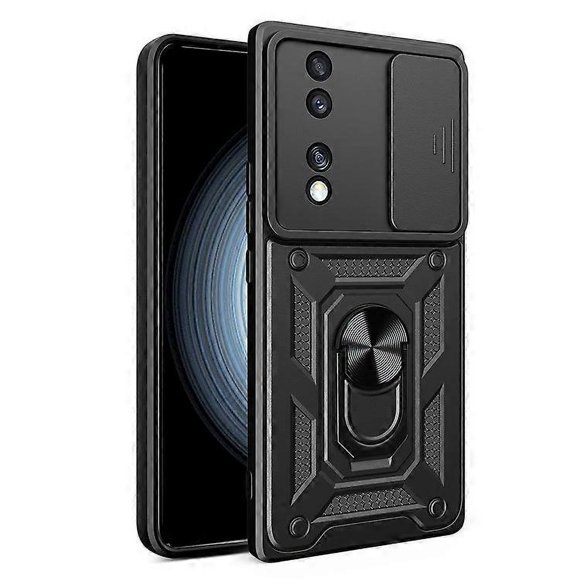 Compatible For Honor 70 5G Phone Kickstand Case Slide Camera Lens Protection PC+TPU Cover Black