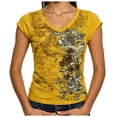 thumbnail image 2 of UOCUFY Grunge Shirts Emo Clothes Teen Girls Vintage Graphic Tee Y2k 2000s Goth Top Women Mcbling Short Sleeve Streetwear (Yellow, L), 2 of 8