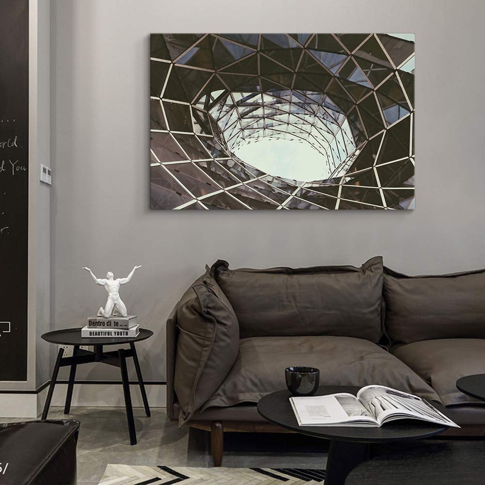 IDEA4WALL Canvas Print Wall Art Modern Architechture Round Stairs Woodern Floor Painting Artwork Photography Art Rustic Landscape Relax/Calm for Living Room Bedroom Office - 16 x24