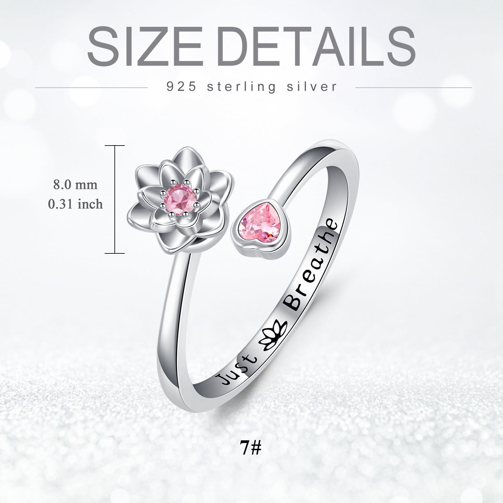 YAFEINI Lotus Fidget Spinner Ring Sterling Silver Lotus Ring Anti Stress Jewelry Gift for Women Wife