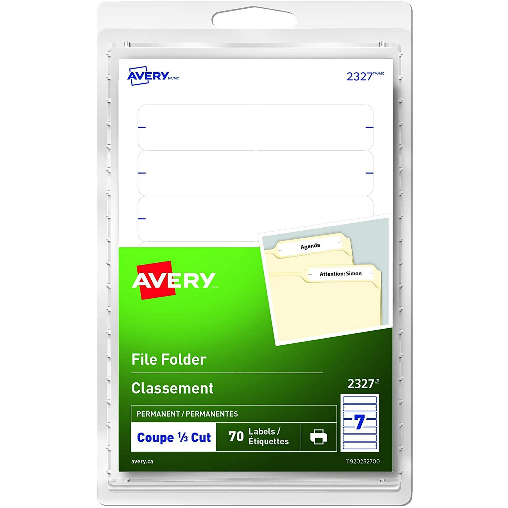 Avery File Folder Labels For Laser And Inkjet Printer White Filing Labels Permanent 70 Labels Per Pack 2327 Walmart Canada