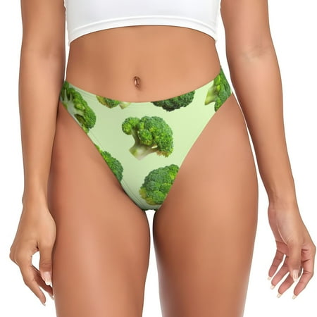 Qokaie Broccoli 3 Printed Women s Cotton Thong Underwear  Sexy Breathable Panties G-string-X-Large