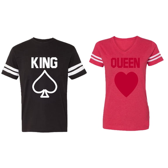 King Queen Poker Matching Couple Cotton Jerseys (Men Black / Women Red) (Men XXXL / Women XXL)