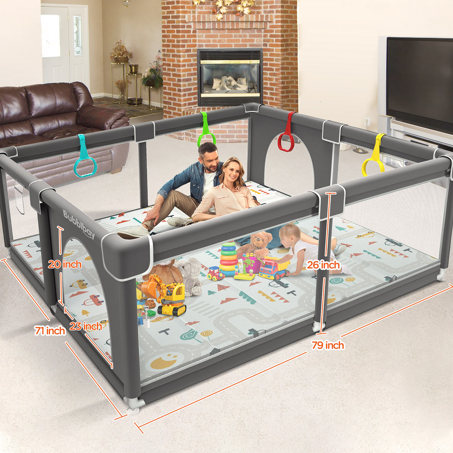 Campmoy Baby Playpen, 79x71", Indoor & Outdoor Kids Activity Play Yard with Gate - image 2 of 7