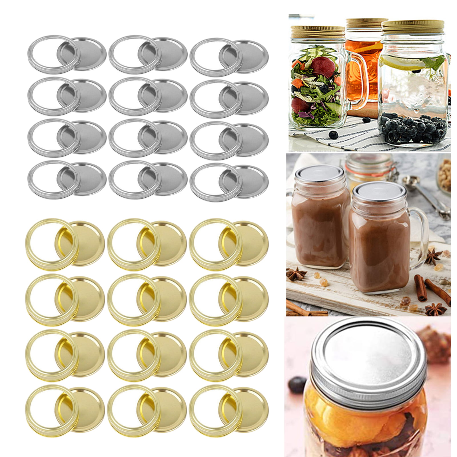 12set Regular Mason Jar Lids+bands Split-Type Canning Jar Lids with Leak Proof Silicone for Mason Jar Canning Lids 70mm