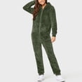 thumbnail image 2 of Gibobby Mono Corto Informal Pijama de manga larga de lana artificial para mujer Casual Color sólido Cremallera Suelto con capucha Mono Pijama Casual Invierno Cálido Rompe Lind(Verdinegro， XXXL), 2 of 5