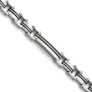 Bulova Men's Precisionist ID Link Bracelet - Stainless Steel With Black Diamonds & Carbon Fiber Inlay (Large)