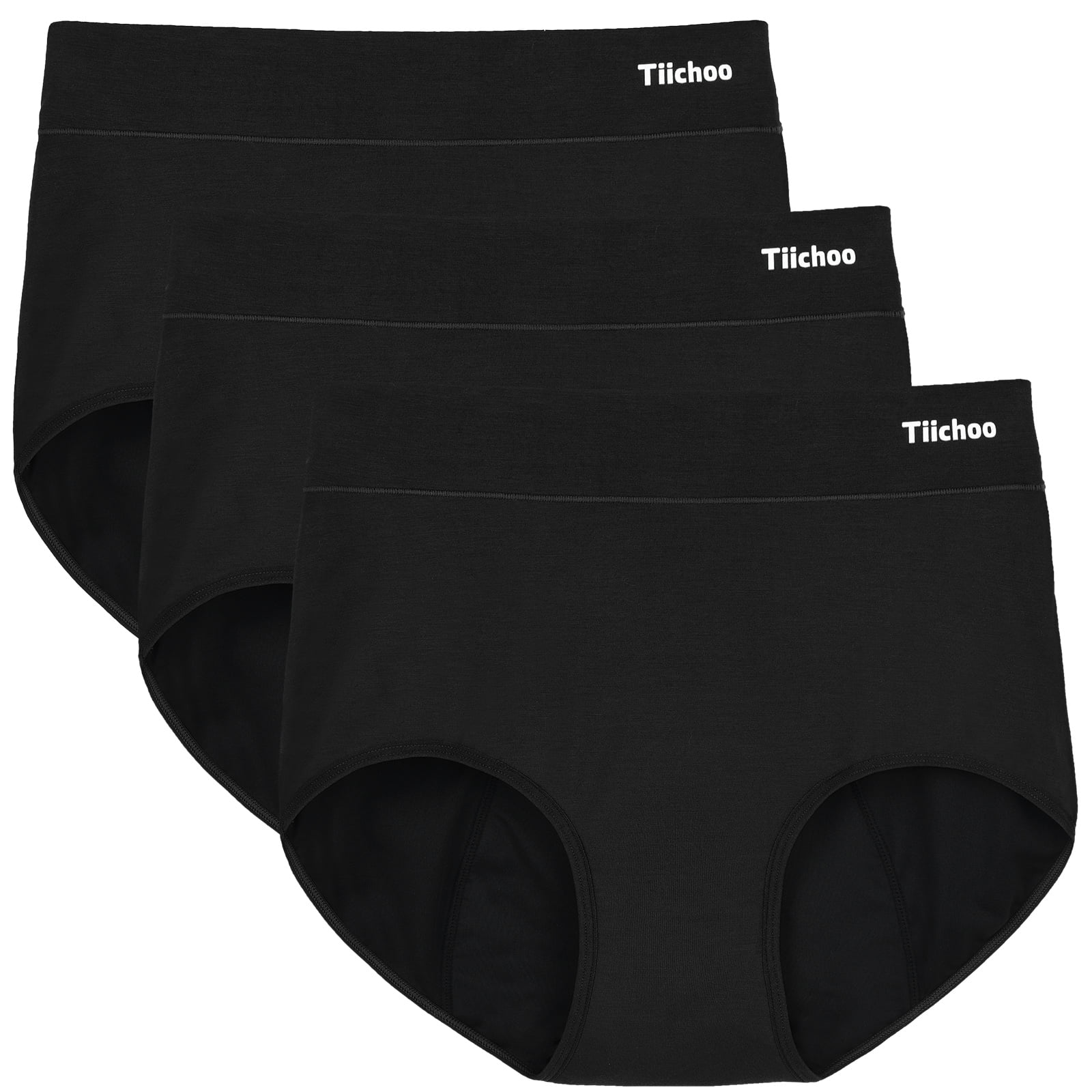 TIICHOO Leakproof Underwear for Women Bamboo Viscose Comfort Period Panties  Hipster Postpartum Underwear 3 Pack (3X-Large, 3 Black)