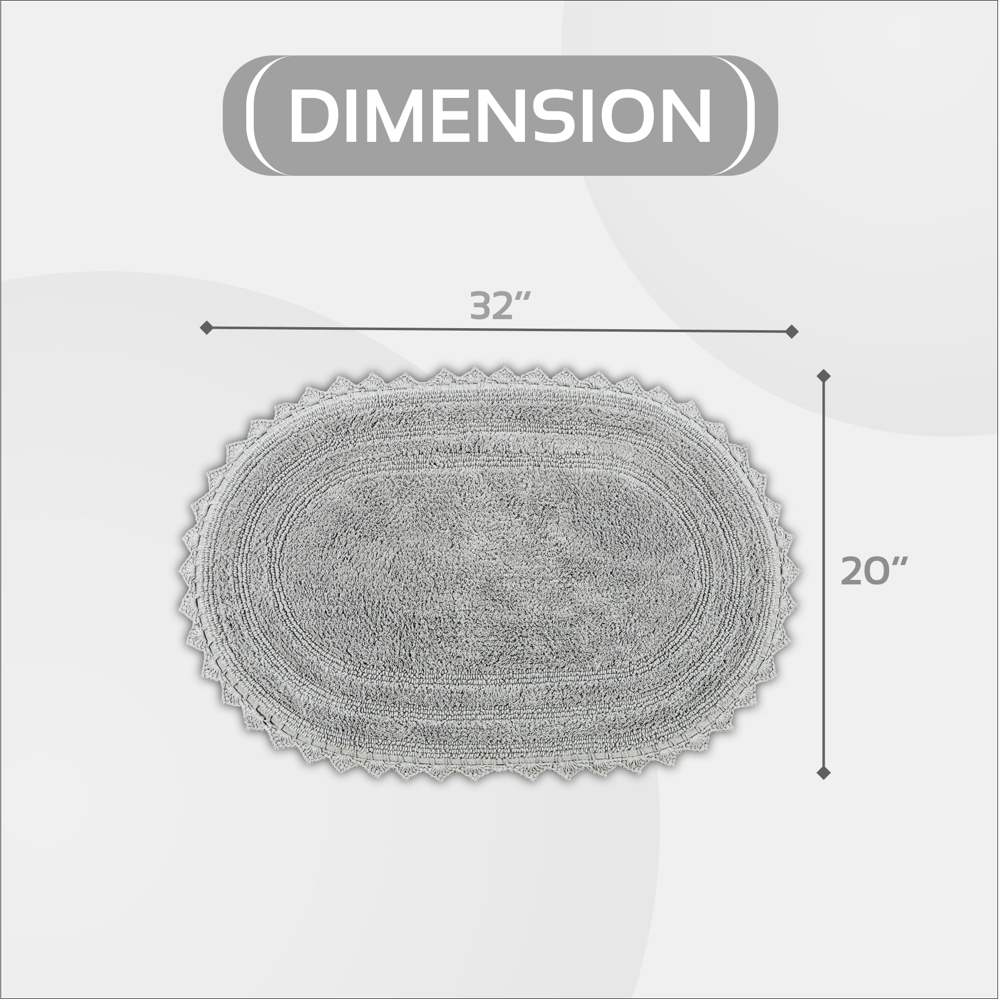 Better Trends 20" x 32" Oval Shape Bath Mat 100% Cotton Bathroom Rug Water Absorbent Bath Rug Machine Washable (Gray) Lilly Crochet Collection