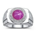 thumbnail image 1 of RYLOS Men's Rings Sterling Silver Ring Cabochon Gemstone & Diamonds Designer Style Star Ruby Rings For Men Size 9, 1 of 7