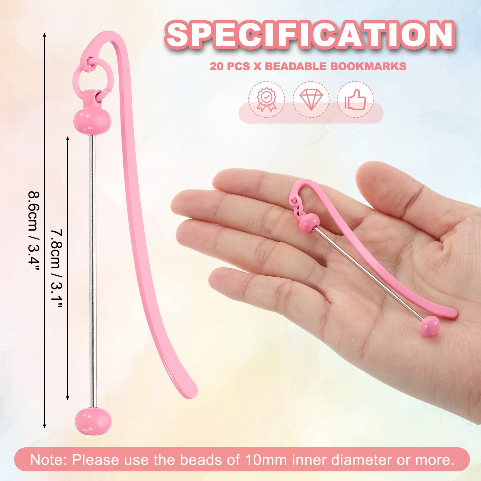 Uxcell Beadable Bookmarks, 20 Pcs Beaded Bookmark DIY Metal Blank Bar Bulk for Bookmark Craft, Pink