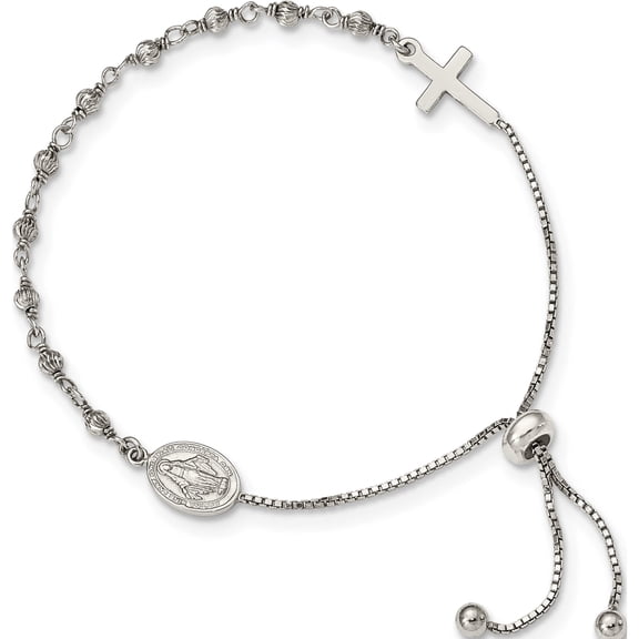 Sterling Silver Miraculous Medal Adjustable Bracelet Made In India qg4778