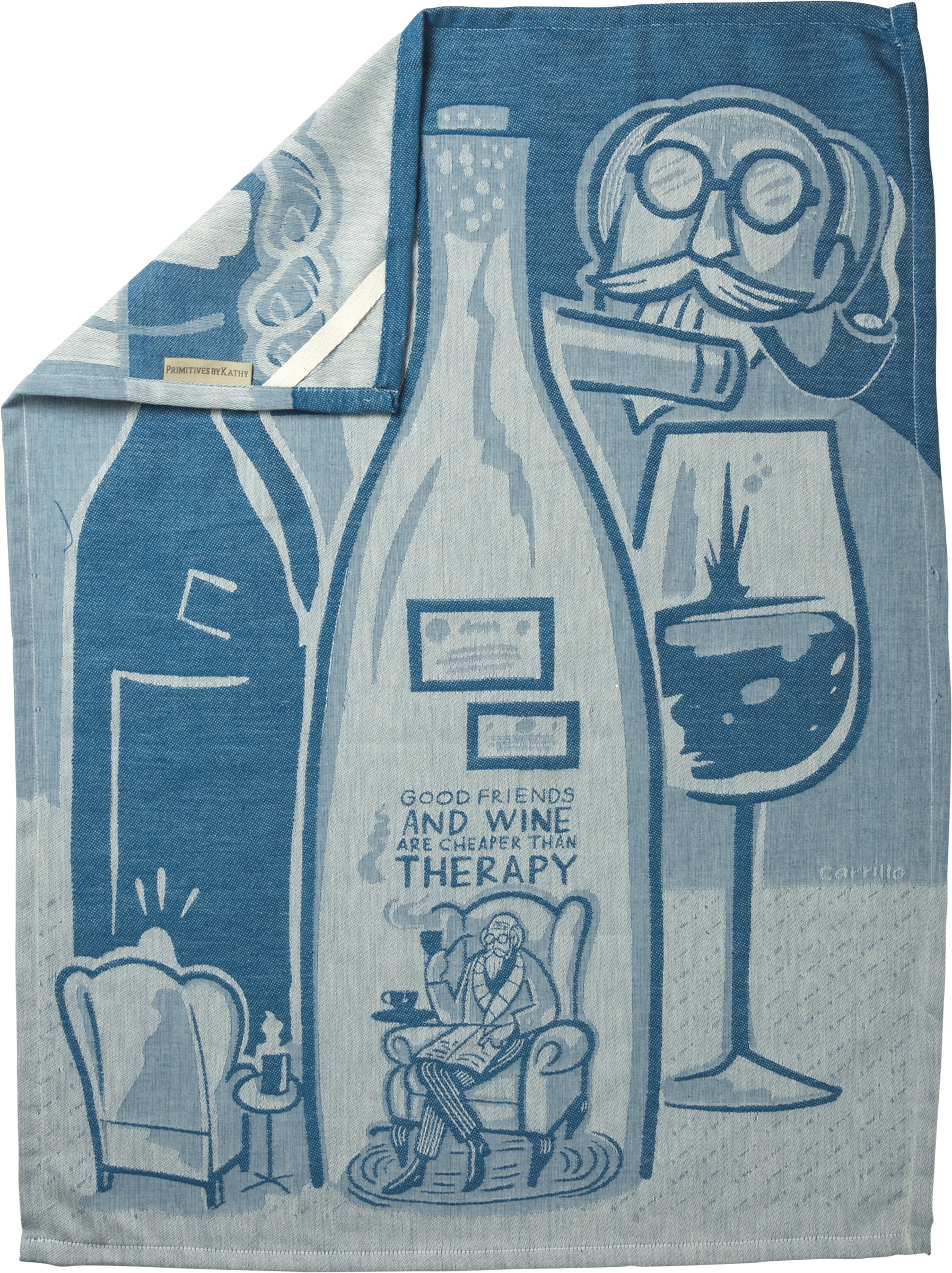 Details about   Primitives By Kathy Cotton Jacquard Blue Dish Towel ~ Friends Wine Cheap Therapy 