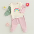 thumbnail image 2 of Gupgi 2Pcs Baby Boy Girl Fall Winter Clothes Rainbow Color Block Crewneck Sweatshirt Tops Solid Pants 0-3 Years, 2 of 9