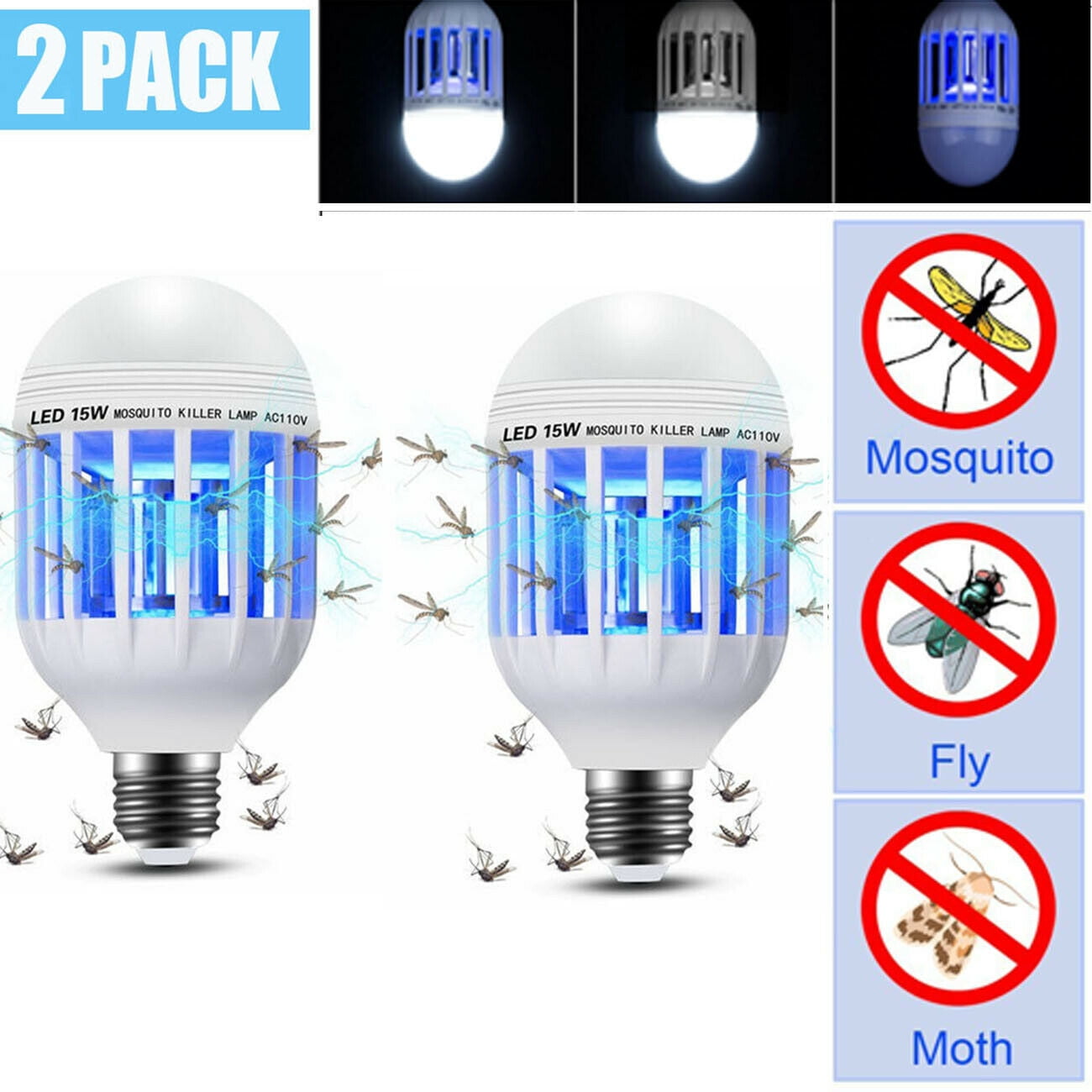 2 in 1 Light Zapper LED Light Bulb 15W Bug Mosquito Fly Insect Killer Bulb Lamp 