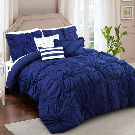 Elegant Comfort Amy 12-Piece Oversized Comforter, Bed-in-a-Bag Including 6-Piece Sheet Set Featuring Smart Pockets and Matching Decorative Pillows, Amy 12PC Oversized Comforter, King, Blue