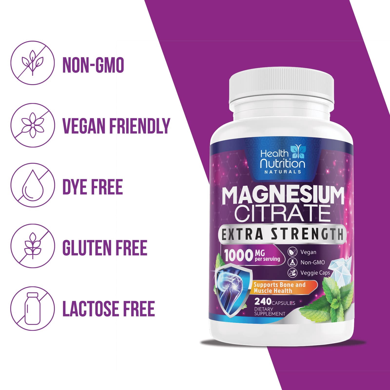 Nature's Peak Magnesium Citrate 1000mg Capsules - Extra Strength, Gluten-Free, Vegan, 60 Or 120 Count