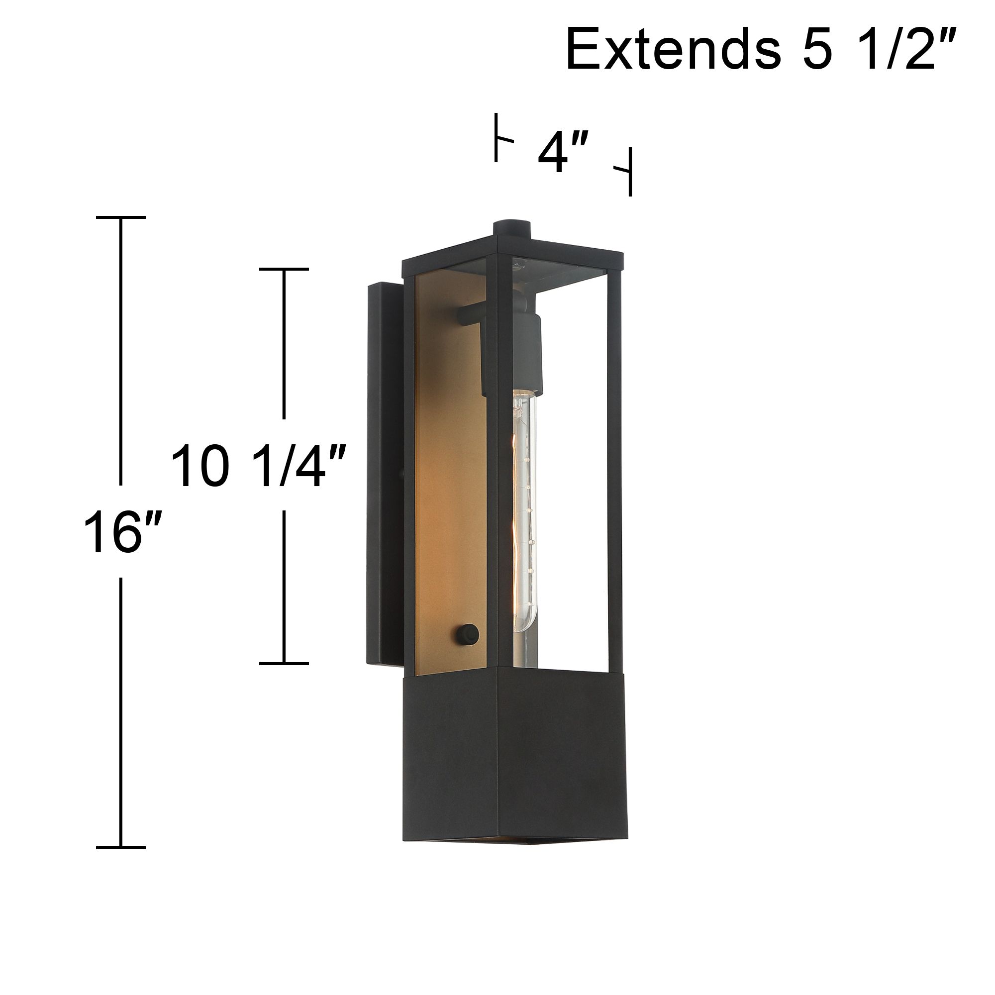 Possini Euro Design Berk Modern Outdoor Wall Light Fixtures Set of 2 Textured Black Gold Metal 16" Clear Glass for Post Exterior Barn