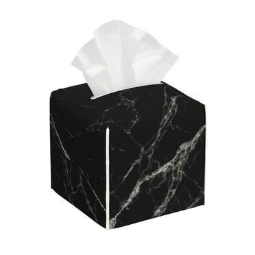 Goofa Black Marble Texture Abstract Tissue Box Cover PVC Leather Tissue Holder Square Facial Tissue Case Facial Paper Organizer Dispenser for Bathroom, Vanity Countertop