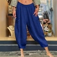 thumbnail image 2 of Kvture Women's Harem Pants Fashion Solid Color Elastic Waist Baggy Comfy Capri Pants Summer Beach Casual Sweatpant Dark Blue M, 2 of 7