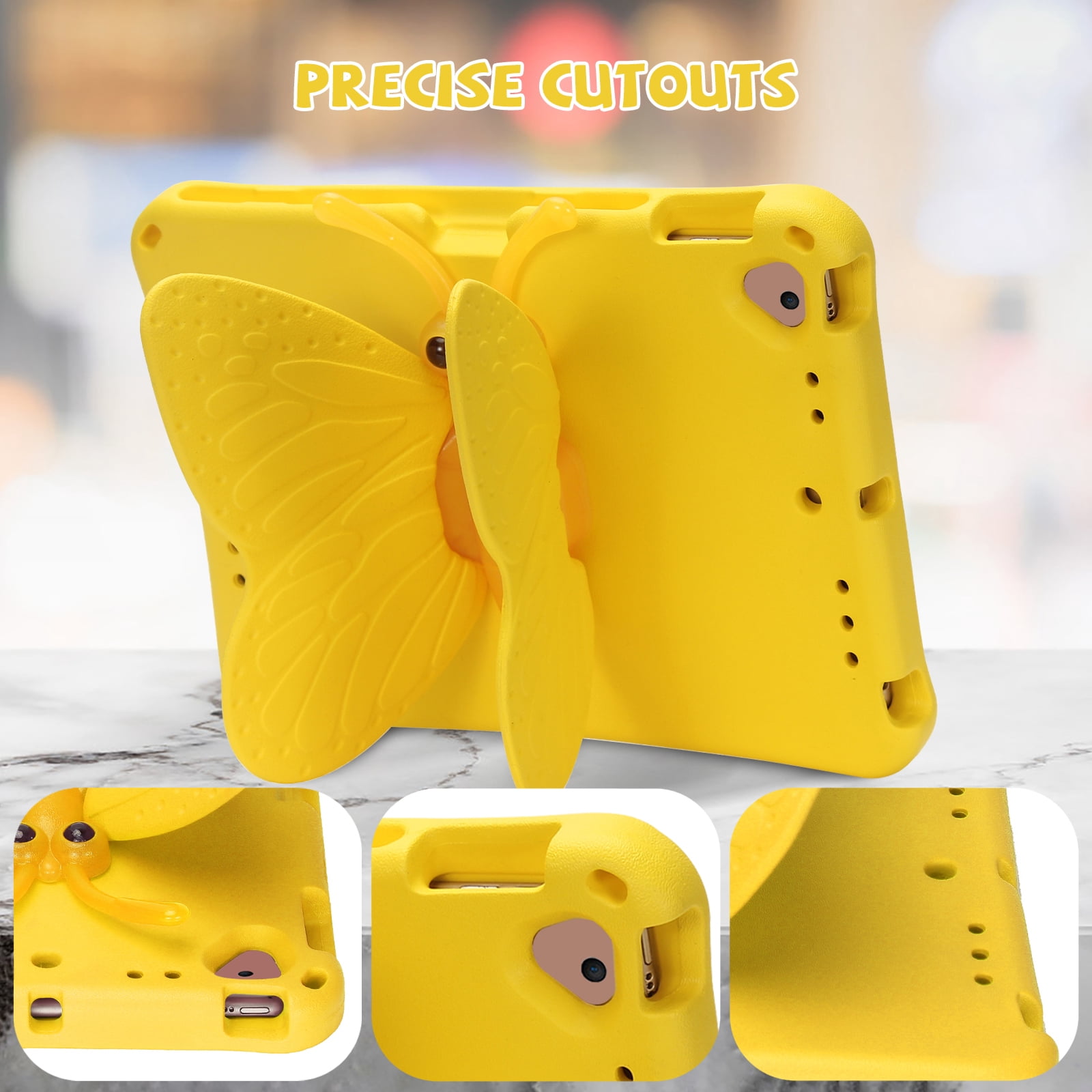 Kids Case for Apple iPad 9th 8th 7th Generation 2021/2020/2019 10.2 Inch, iPad Air 3rd Gen 10.5" Case, Cute Butterfly Rotating Stand Lightweight Kids Friendly Shockproof Case with Pencil Holder,Yellow