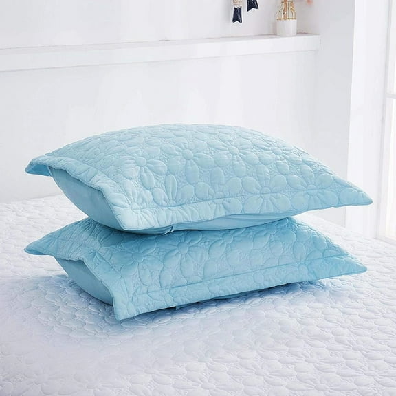 Set of 2 Pillow Shams Standard Size Floral Quilted - Perfect for Bedding Decor (Blue)