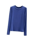 thumbnail image 2 of RYDCOT Women's Soft Comfy Pajama Tops Crew Neck Long Sleeve Sleep Tee Shirt Solid Color Ladies Lounge Tops Casual Basic Tops Fall Tees on Clearance, 2 of 5