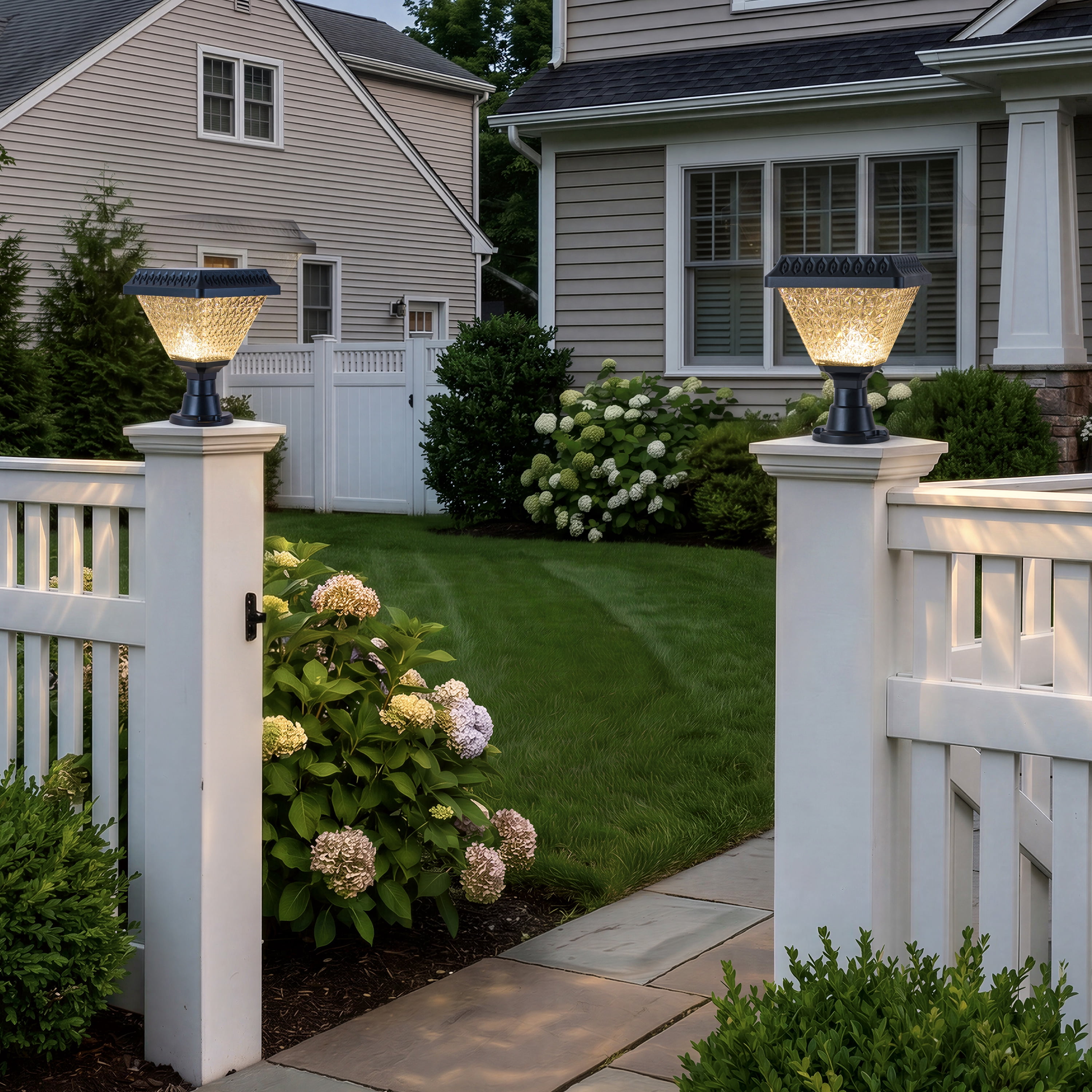 C Cattleya 8.5-in 2-Pack Dusk-to Dawn Matte Black  Solar Outdoor Post Light
