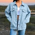 thumbnail image 3 of cocolona Womens Oversized Denim Jacket Long Sleeve Button Down Classic Jean Jacket Loose Fit Trucker Coat, 3 of 7