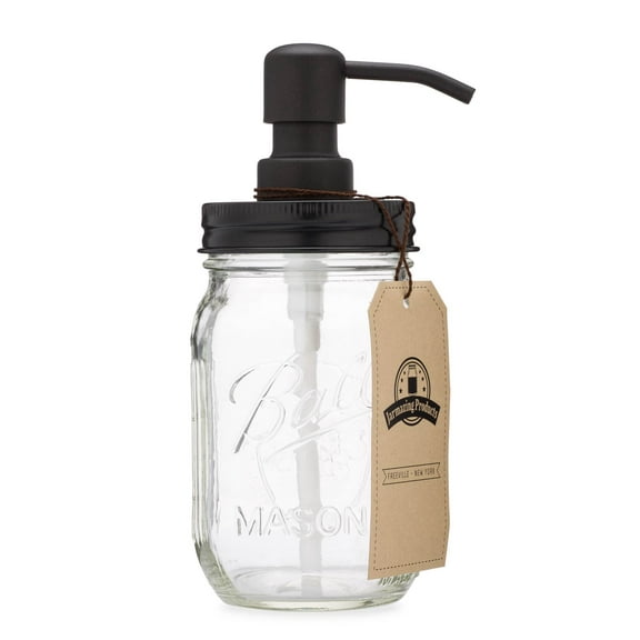 Jarmazing Products Mason Jar Soap Dispenser - Black - With 16 Ounce Ball Mason Jar - Made from Rust Proof Stainless Steel