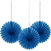 Unique Industries Royal Blue Birthday 6" Flower Shaped Tissue Paper Hanging Pom Poms, 3 Count