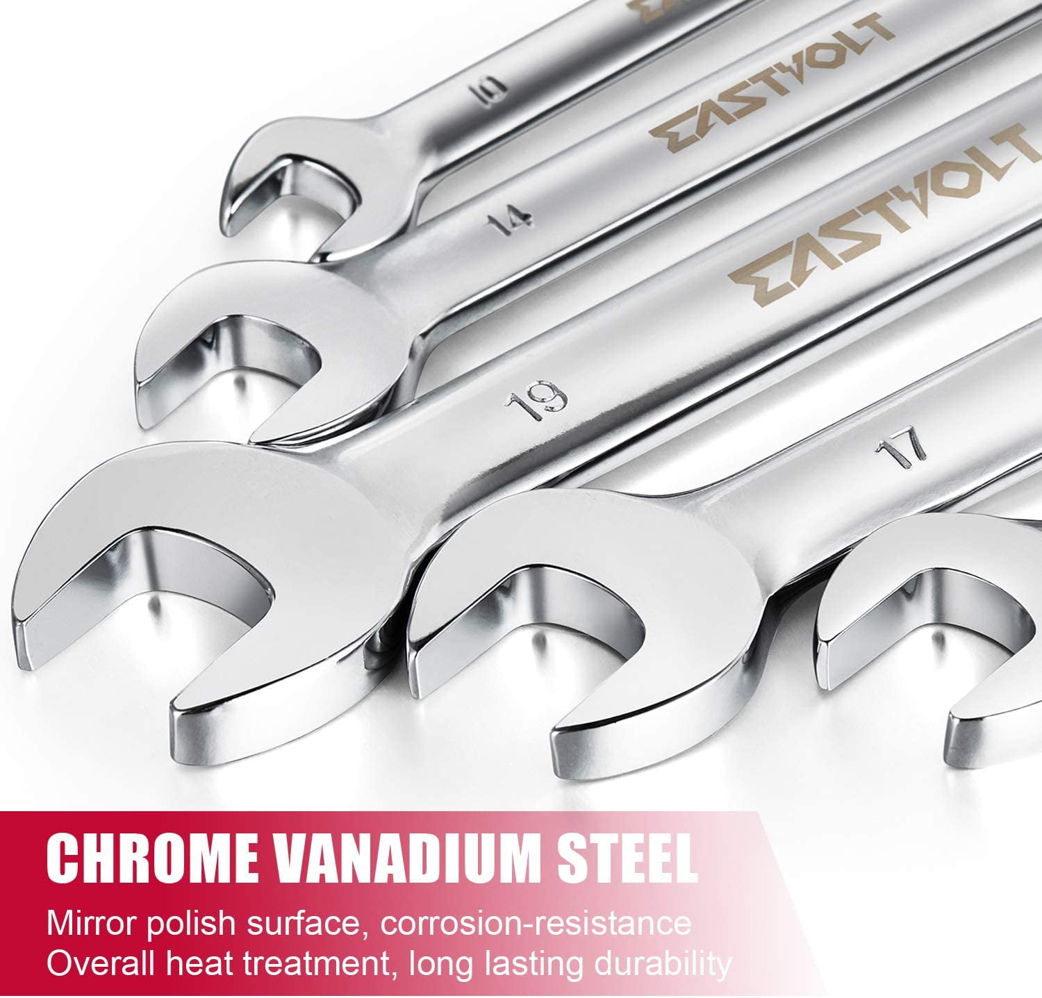 Eastvolt 12 Pieces Flex Head Ratcheting Wrench Set, Metric 8mm-19mm, Combination Ended Spanner kits, Chrome Vanadium Steel with Toolbox