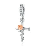 ANNMORS 925 Sterling Silver Charm for Pandora Bracelets Rose Flower Cross Dangle Charms Women Bracelet Charm