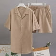thumbnail image 4 of Bcfgryg Men's Oversized Cotton And Linen Set Two Piece Clothing Shirt Casual Set Shorts Short Sleeved Shirt Set Men’s Formal Shirt and Trouser Set, 4 of 4