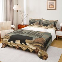 Castle Fairy Wildlife Bear Full Size Sheets 4-Piece for Kids Teens Adults,Woodland Jungle Animal Breathable Bed Sheets,Vintage Lodge Cabin Lightweight Sheet Sets,Breathable Home Decor