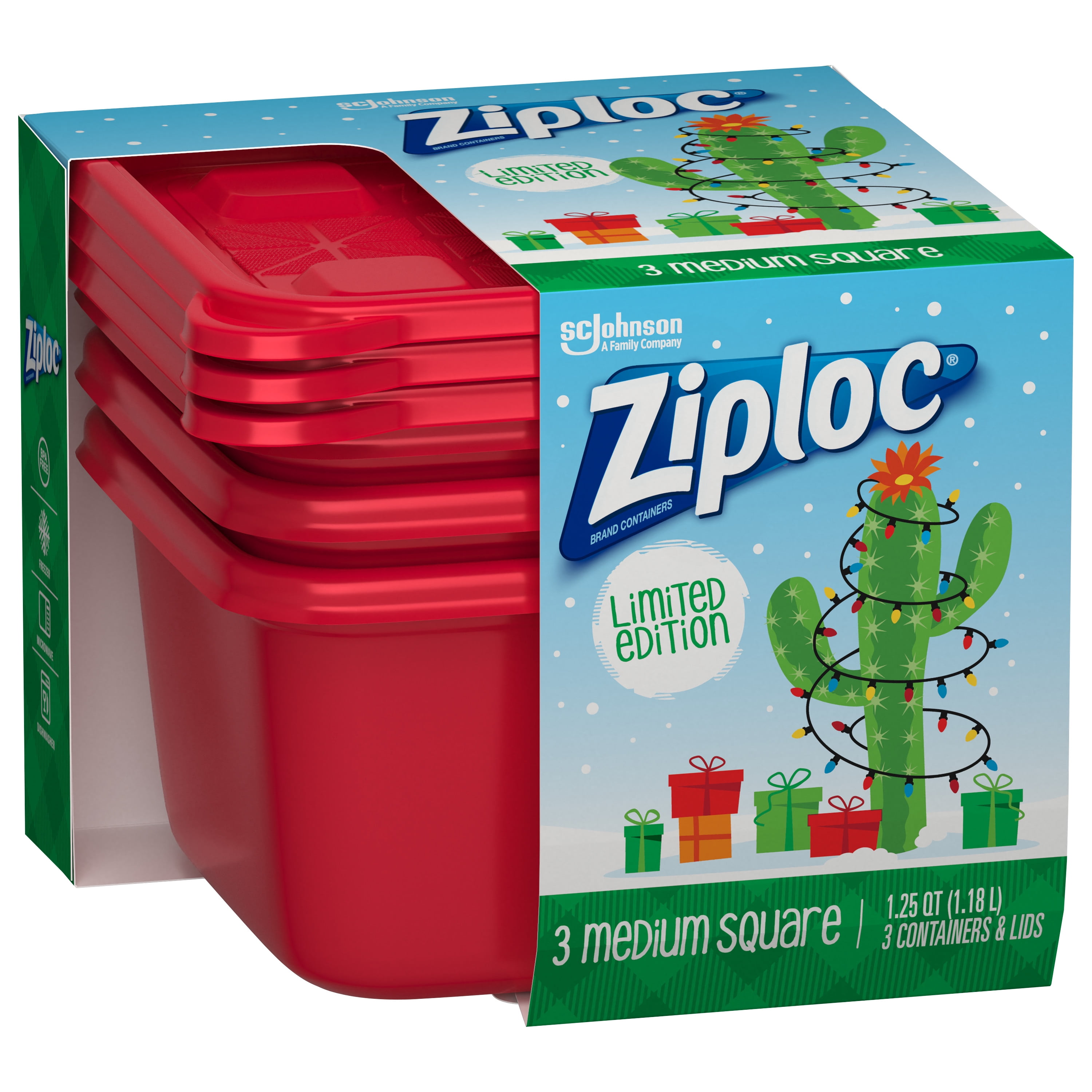 Ziploc 3 T Medium Sq Containers, Plastic Containers