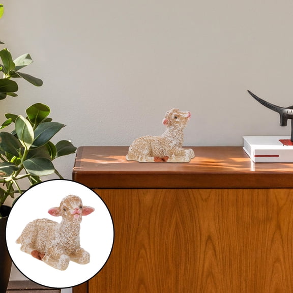 OULII Set of 4 White Resin Lamb Figurines for Indoor and Outdoor Decoration