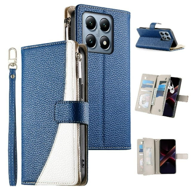 Funda cartera GANGXUN para Xiaomi 14T Pro 5G , cuero PU con tarjetero, cremallera, correa de mano, soporte y protección 508°