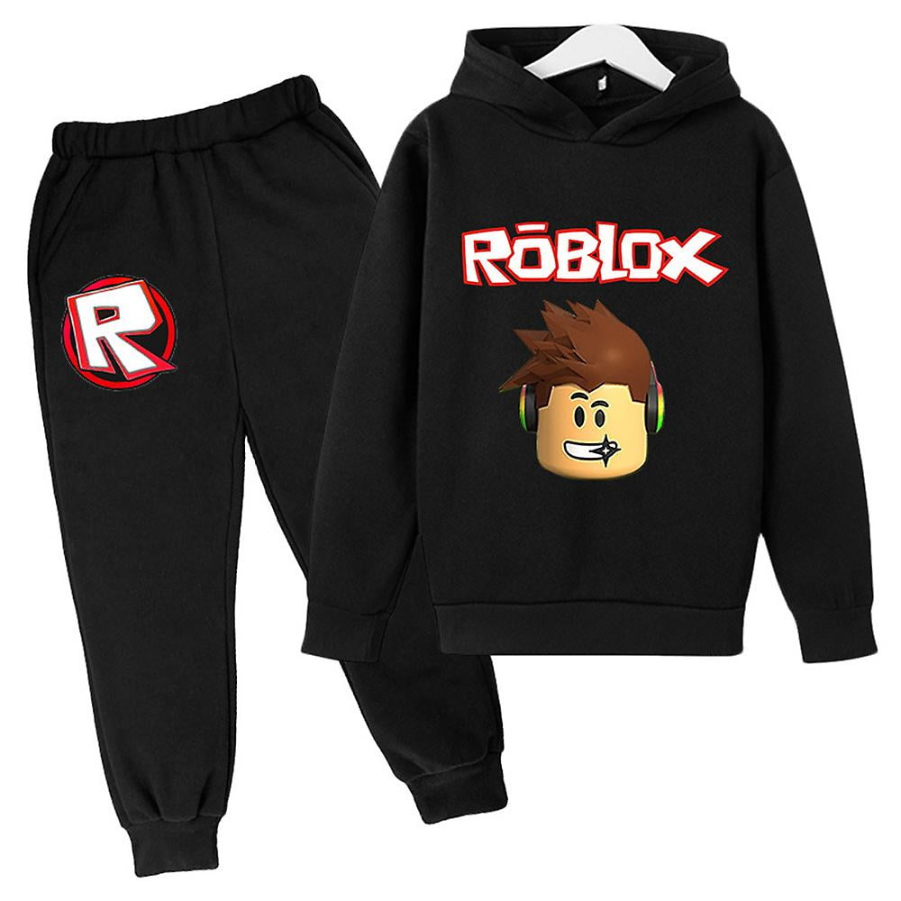 Aiouniya Kids Boys Girls Unisex Roblox Hoodie Long Sleeve Tracksuit Set Sweatshirt Pullover Pants Outfits Black