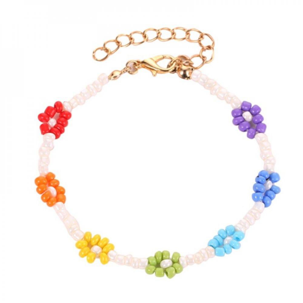 Fashion Handmade Candy-coloured Cute Dry Flower Glass Bracelet Eastic Wristband