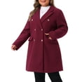 thumbnail image 5 of Agnes Orinda Women's  Plus?Size?Coat Long?Sleeve?Lapel Collar Double Breasted Elegant Pea Coat 2X Burgundy, 5 of 7
