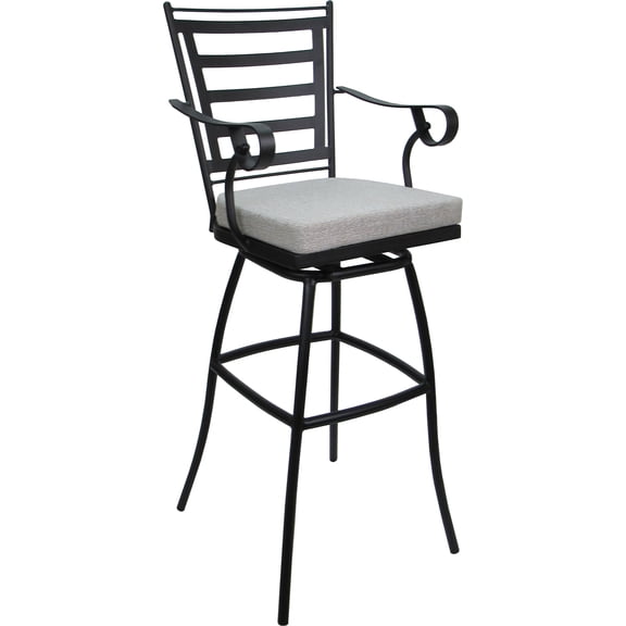 Outdoor or Indoor Extra Tall Bar Stool 34" - Jordan Arms - White Fabric - Black
